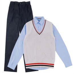 設計白色V領馬甲套裝校服套裝      訂製撞色邊針織毛衫馬甲外套     英倫風校服生產商     SSU-013 設計白色V領馬甲套裝校服套裝      訂製撞色邊針織毛衫馬甲外套     英倫風校服生產商     SSU-013